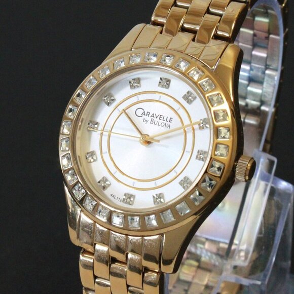 Caravelle Ladies Quartz Watch By Bulova Chrystal Bezel And Indices 32mm - Picture 1 of 13